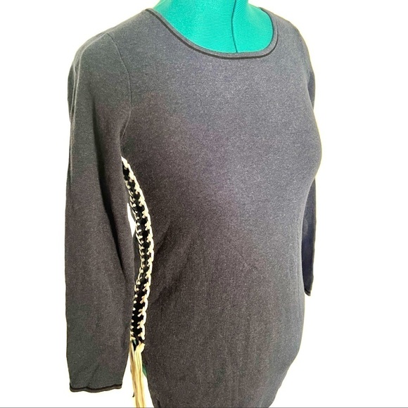 NIC + ZOE dark indigo double tie long sleeve top Blue/White New size small - Picture 6 of 10